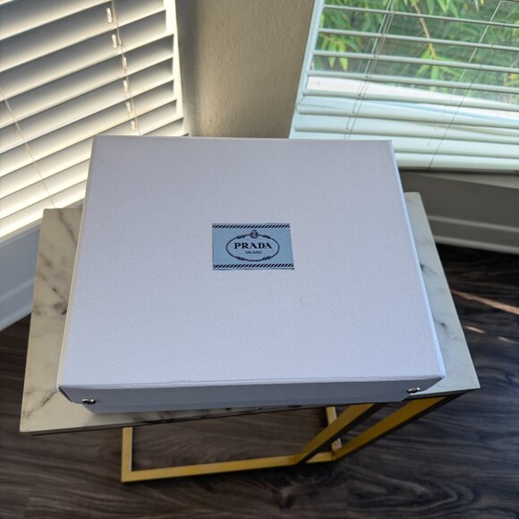 Authentic Prada Gift Box w/ Ribbon & Tissue Paper | White Prada Storage Box - Picture 1 of 4